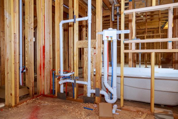 Framed of bathroom Installation in home construction with interior framing